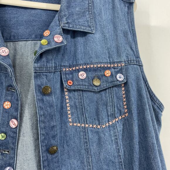 CJ Banks Size 3X Denim Vest Multicolor Button Embellished Stitching Button Down - Picture 4 of 6
